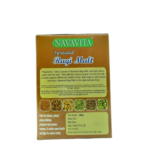 Back View-Navavita Sprouted Ragi Malt - Shree Agro Foods - 500g