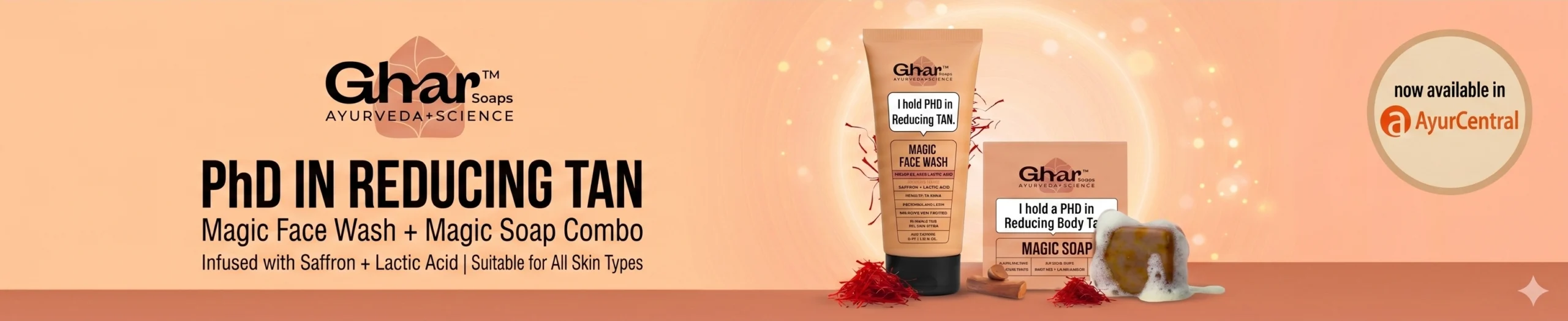 Ghar Soaps Magic Combo - tan removal face wash and sandalwood soap available at AyurCentral