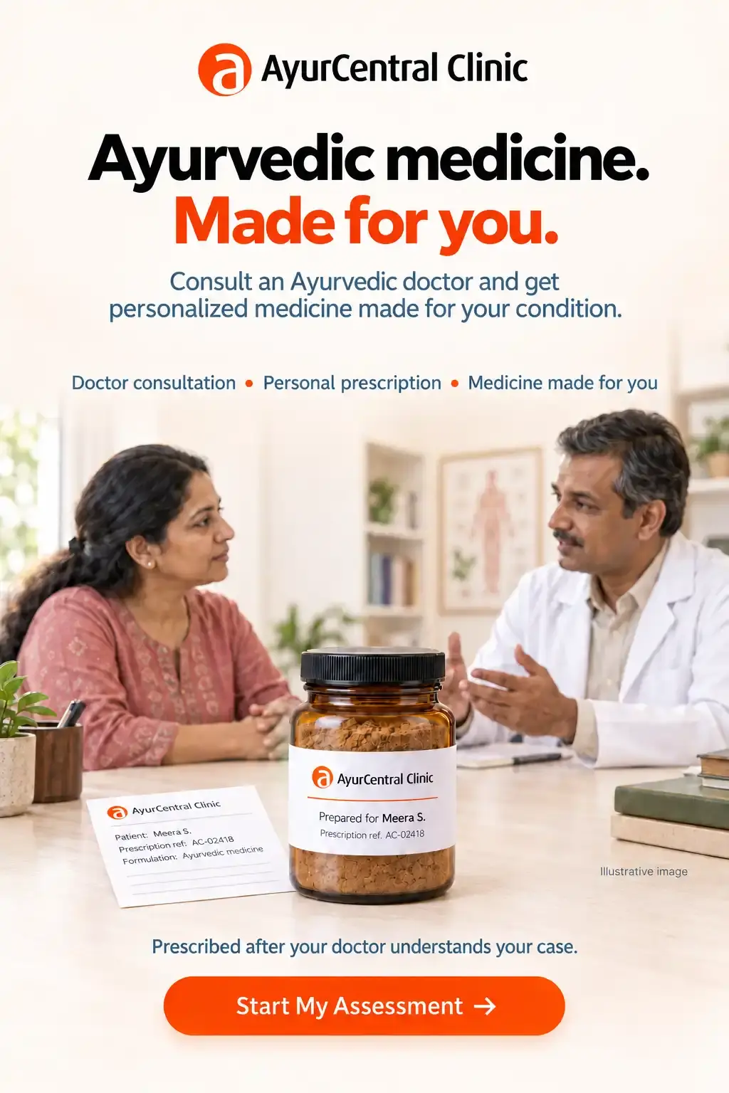 Get medicine made for you.
Consult an Ayurvedic doctor for personalized medicine for your condition.